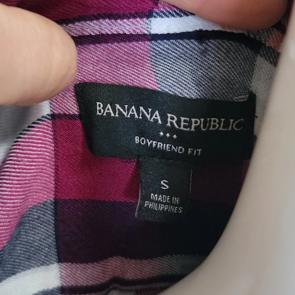 Banana Republic Magenta Plaid Flannel Shirt Boyfriend Fit Small Chic